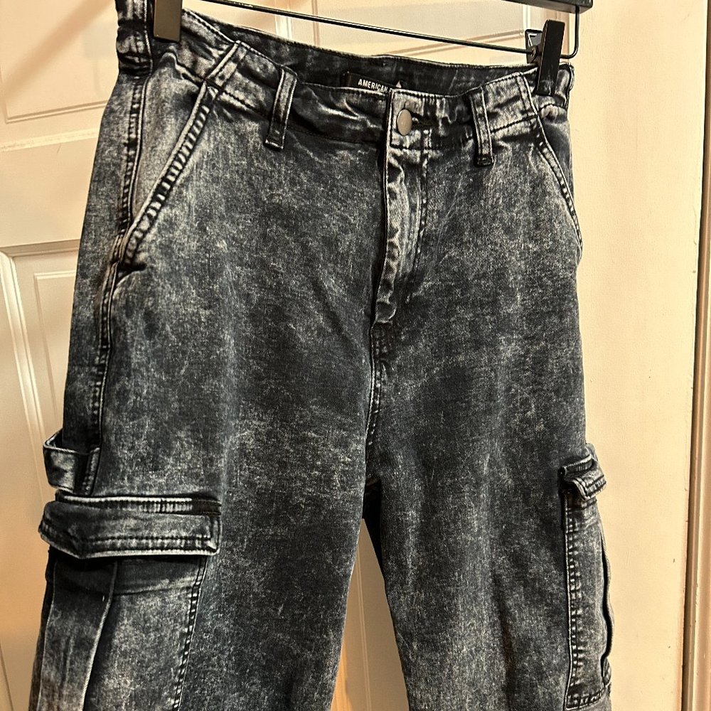Gray Acid Wash Stretchy Jean Utility Pants